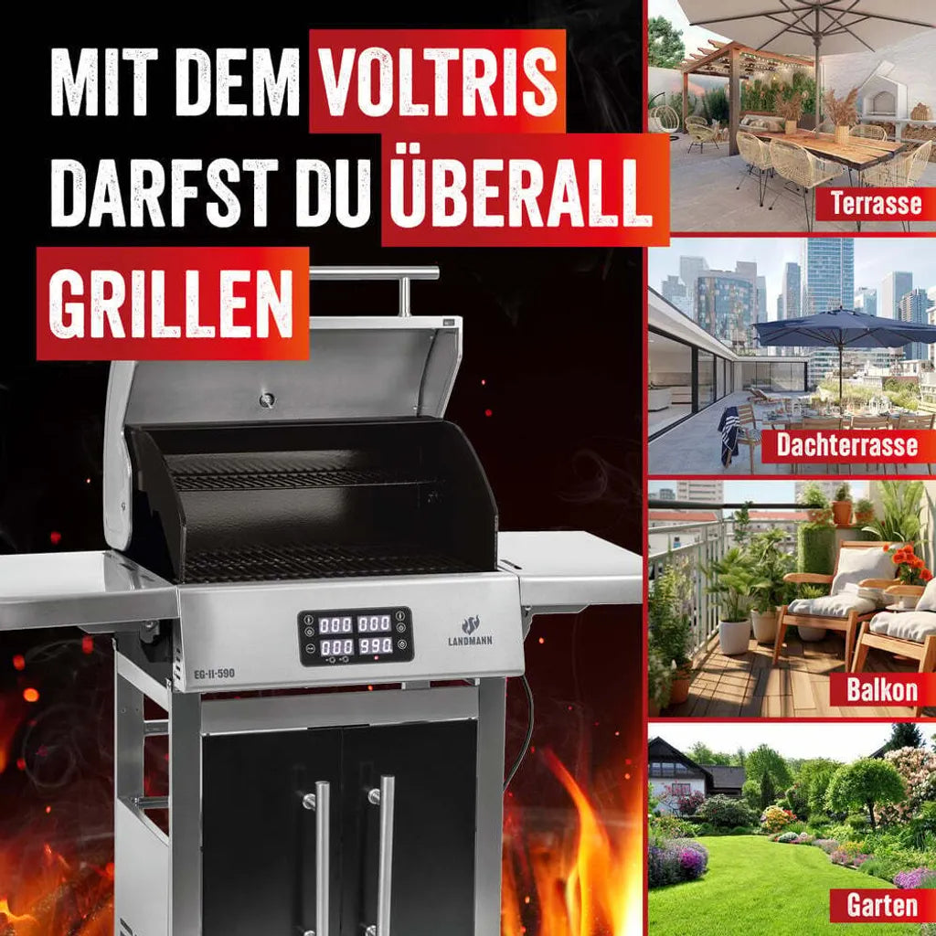 LANDMANN EG-II-590 Elektrogrill mit 2 Thermometern – Silber
