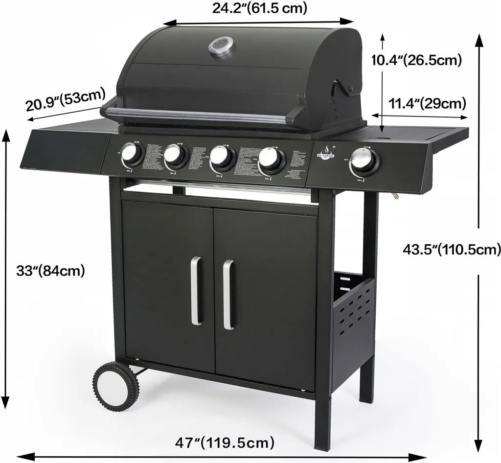 Barbecue à gaz haut de gamme 14,5 kW - Barbecue à gaz 4 brûleurs avec brûleur latéral et grille en fonte