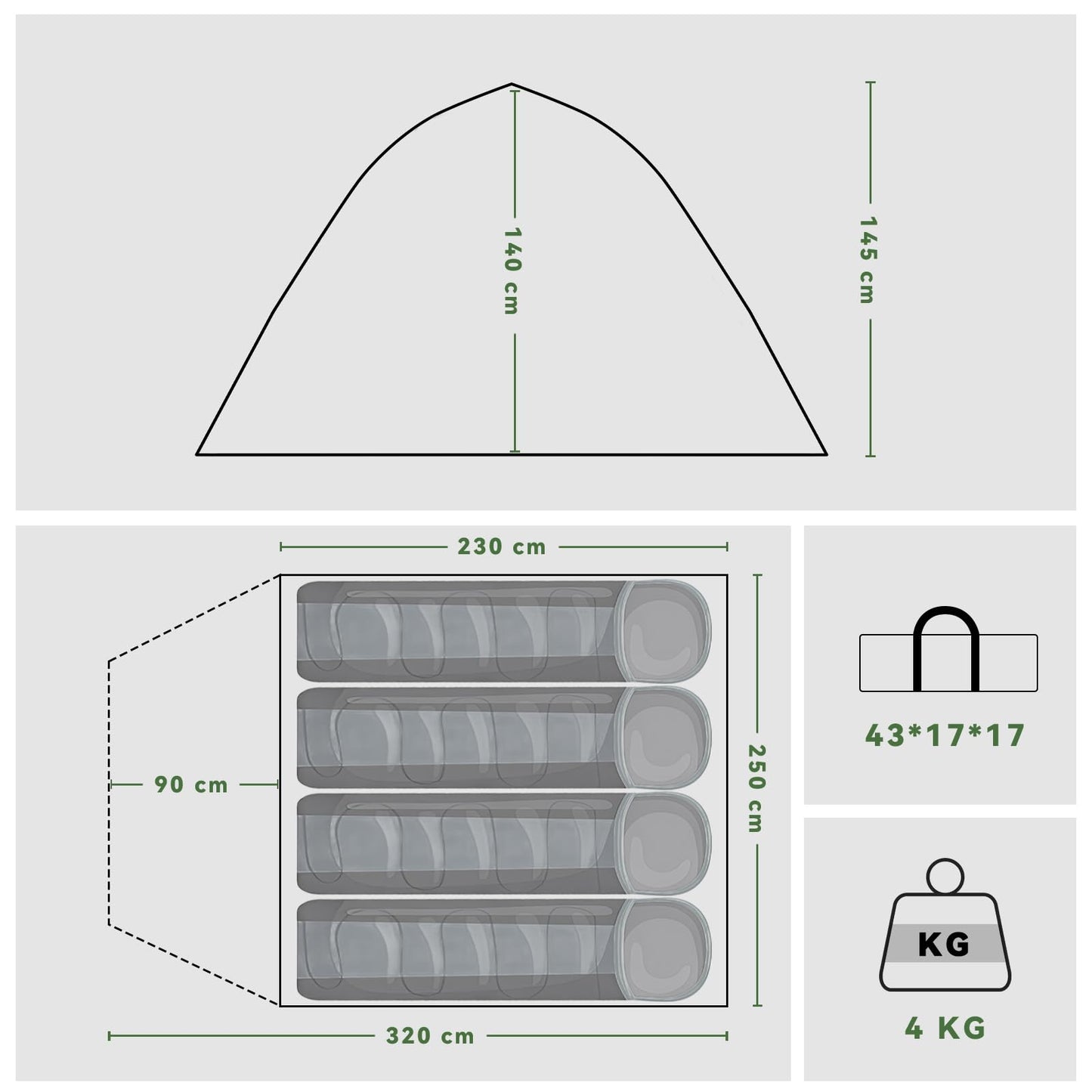 Tente de camping pour 2 à 4 personnes avec vestibule