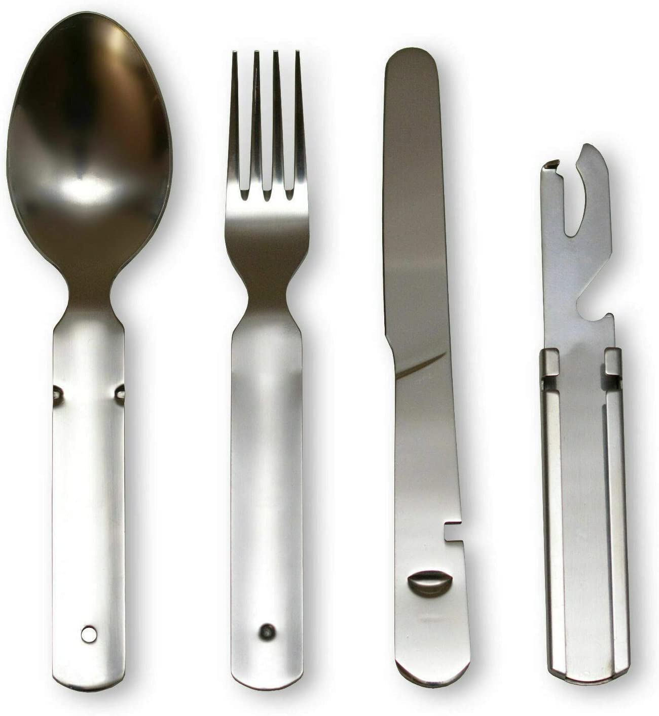 Klassisches 4-teiliges Bundeswehr Edelstahl Besteck Set mit Messer, Gabel, Löffel und Teelöffel in militärischem Design