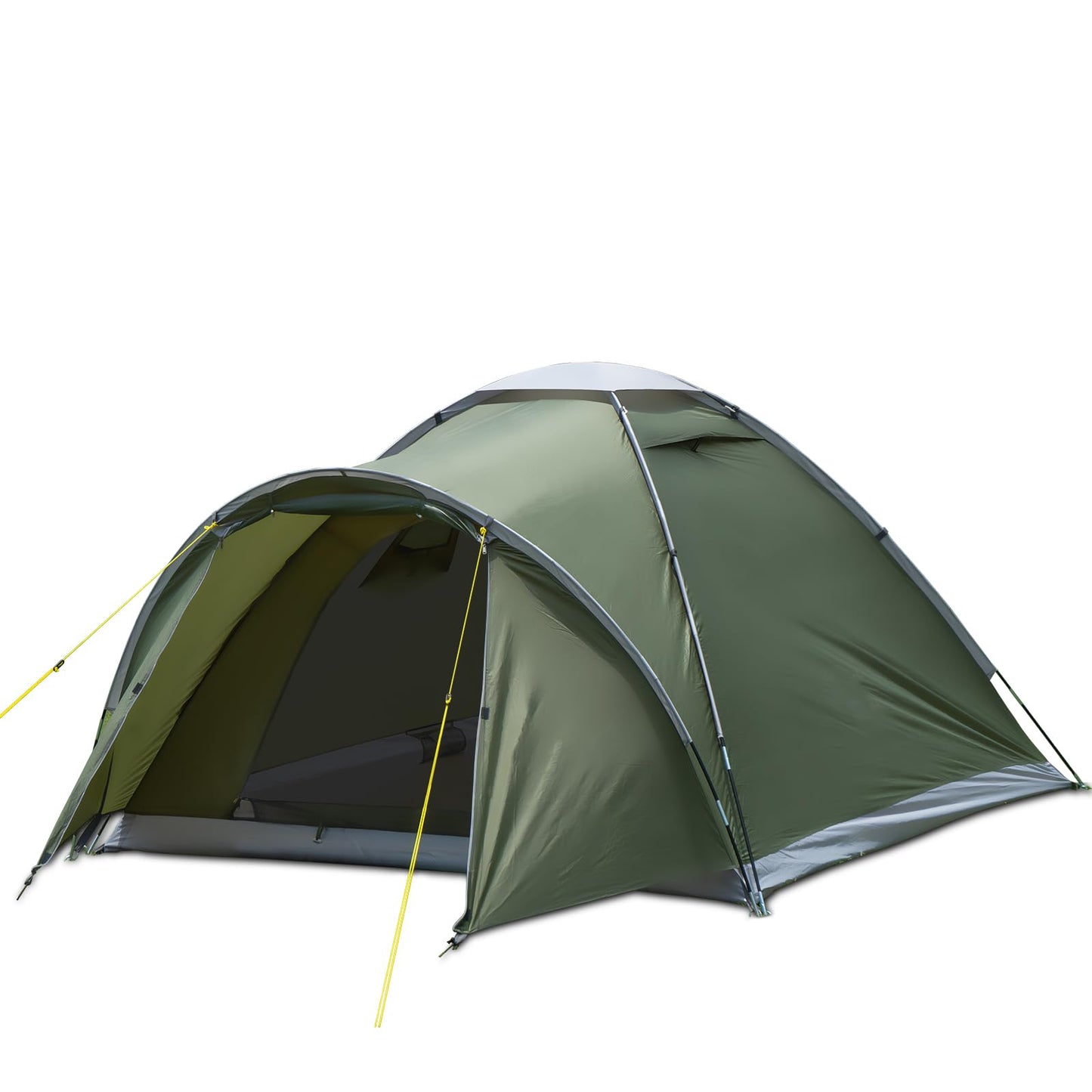 Modern dome camping tent with vestibule suitable for 2-4 people in outdoor setting