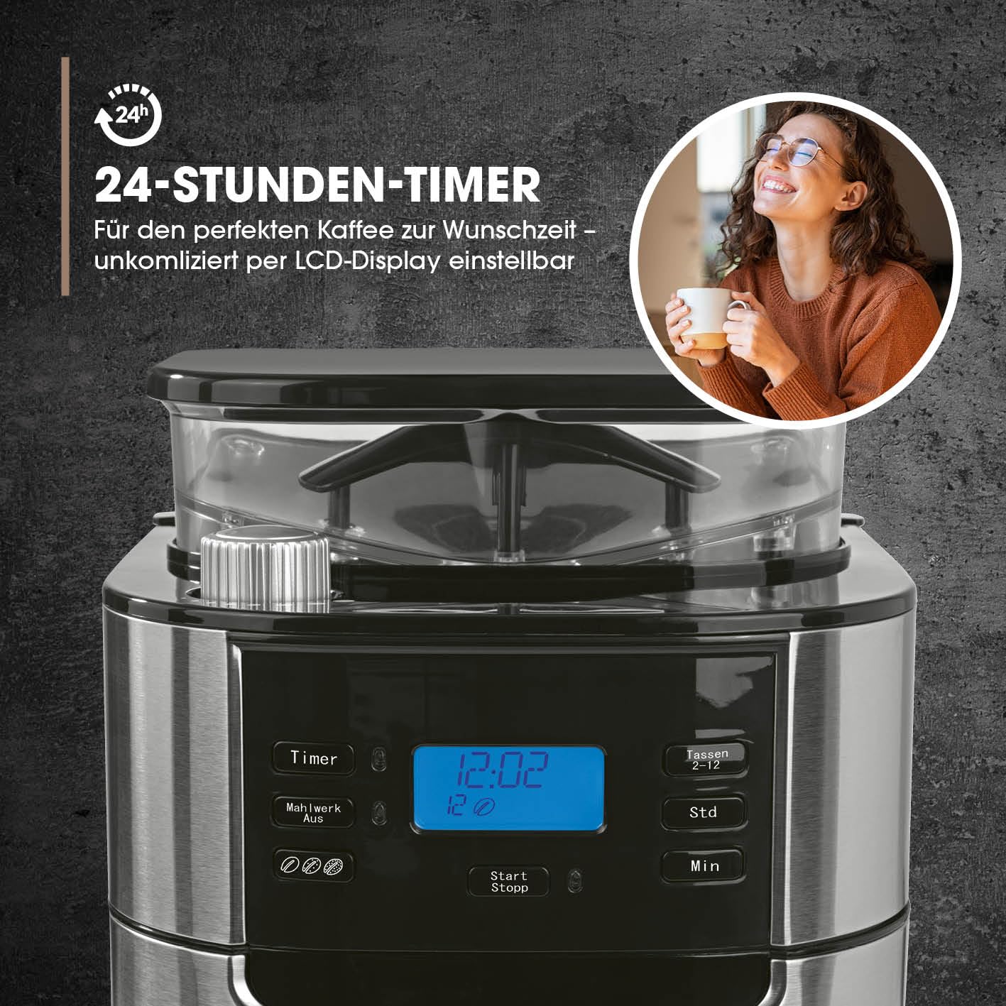 Machine à café filtre Barista avec moulin – thermos en acier inoxydable, minuterie et fonction arôme