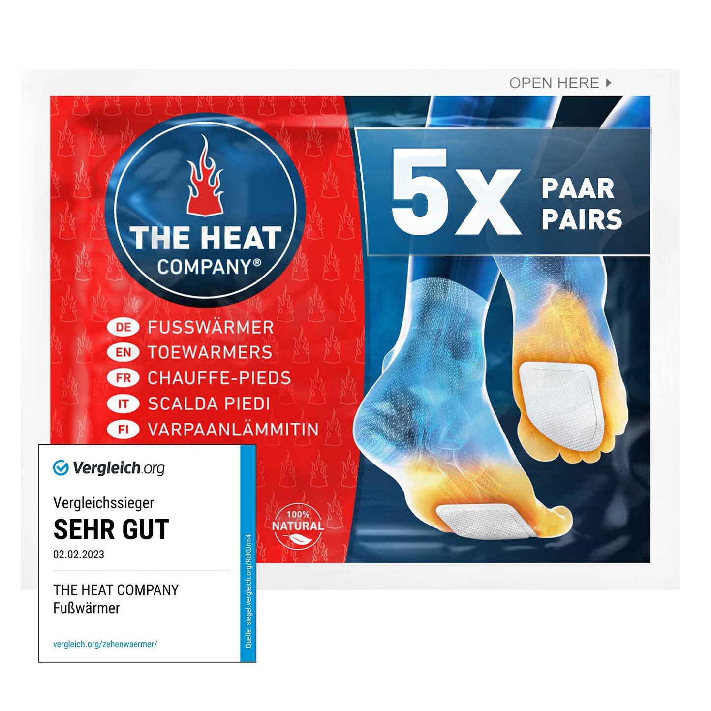 THE HEAT COMPANY adhesive foot warmers showing air-activated heating pads for toes