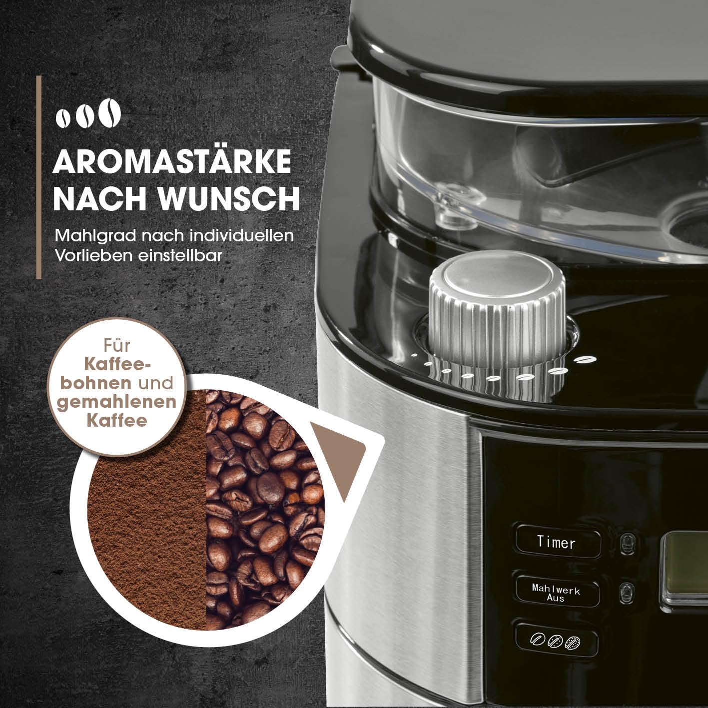 Machine à café filtre Barista avec moulin – thermos en acier inoxydable, minuterie et fonction arôme