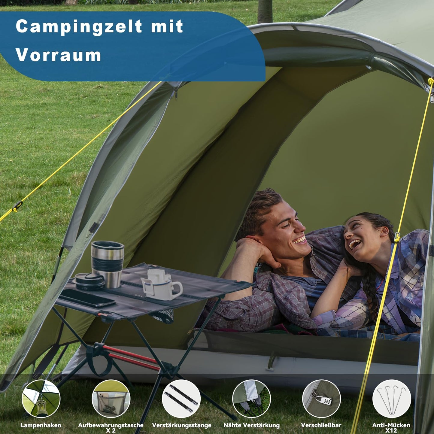 Tente de camping pour 2 à 4 personnes avec vestibule