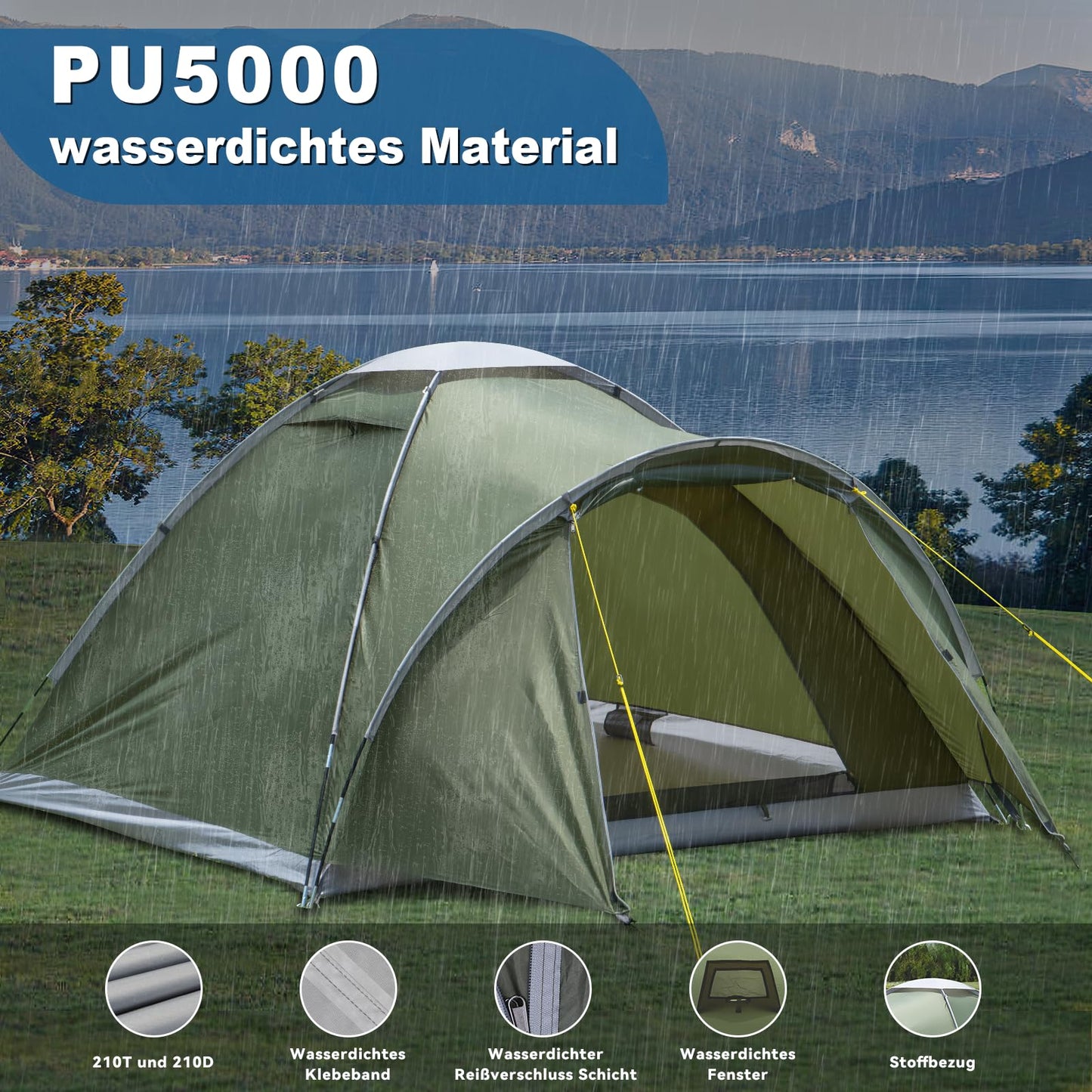 Tente de camping pour 2 à 4 personnes avec vestibule