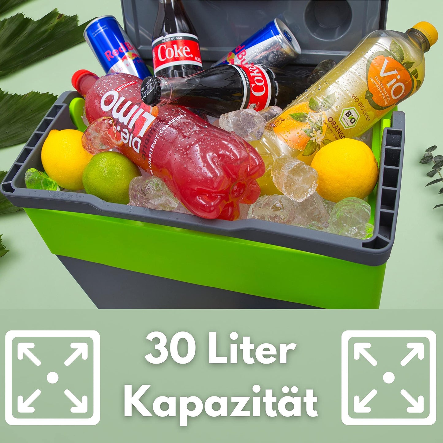30L Elektrische Kühlbox 2in1 - Kühltasche & Warmhaltebox für Auto Camping (Grau/Grün)