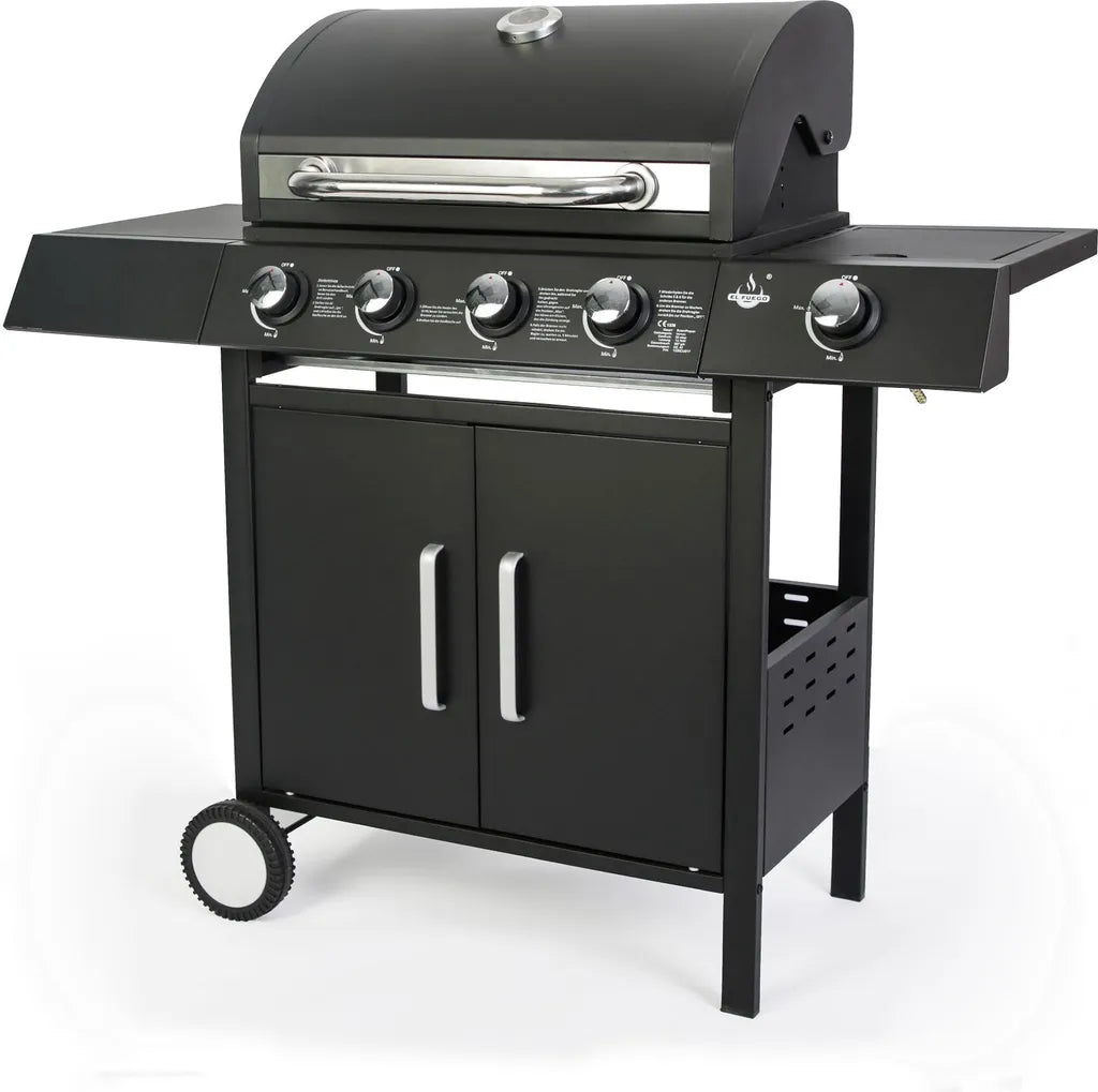 Barbecue à gaz haut de gamme 14,5 kW - Barbecue à gaz 4 brûleurs avec brûleur latéral et grille en fonte