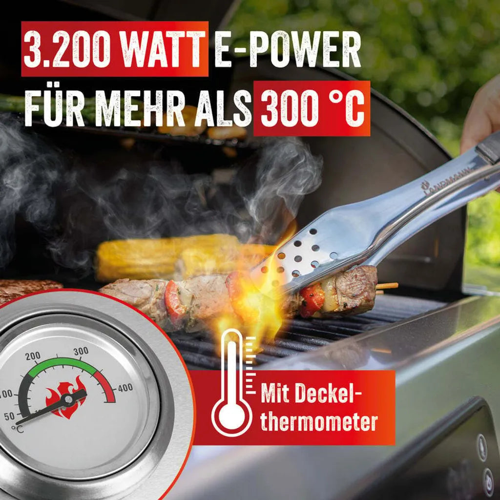 LANDMANN EG-II-590 Elektrogrill mit 2 Thermometern – Silber