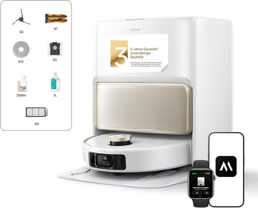 Mova V50 Ultra Complete Saug- und Wischroboter mit 24.000 Pa, Warmwasser-Wischen, Selbsttrocknung und Hindernisüberwindung bis 6 cm