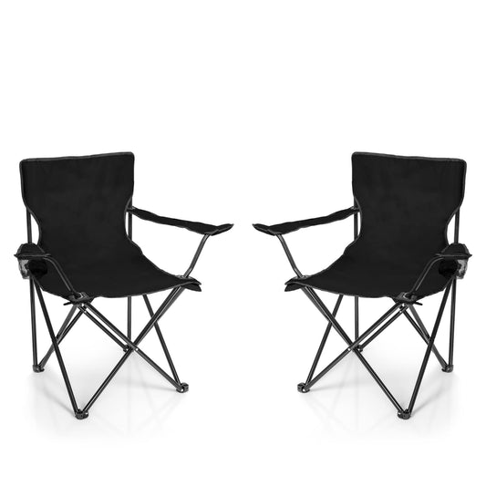 BigDean 2er Set schwarze Faltstühle mit Getränkehalter und Tragetasche, klappbare Campingstühle für Outdoor