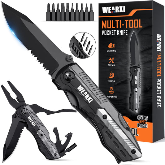 WEARXI multitool folding knife with multiple functions extended showing various tools