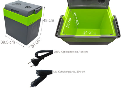 30L Elektrische Kühlbox 2in1 - Kühltasche & Warmhaltebox für Auto Camping (Grau/Grün)