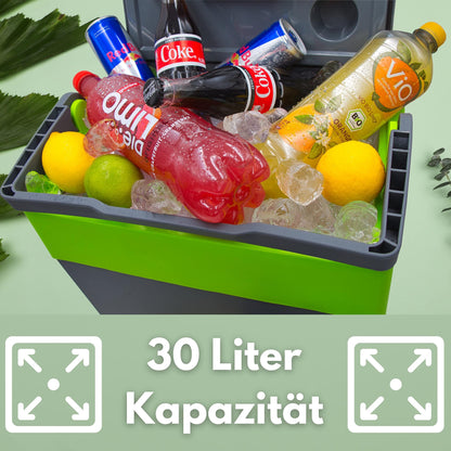 30L Elektrische Kühlbox 2in1 - Kühltasche & Warmhaltebox für Auto Camping (Grau/Grün)