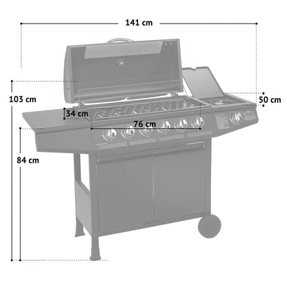 TAINO BASIC 6+1 Gasgrill Edelstahl-Brenner, Seitenbrenner, BBQ