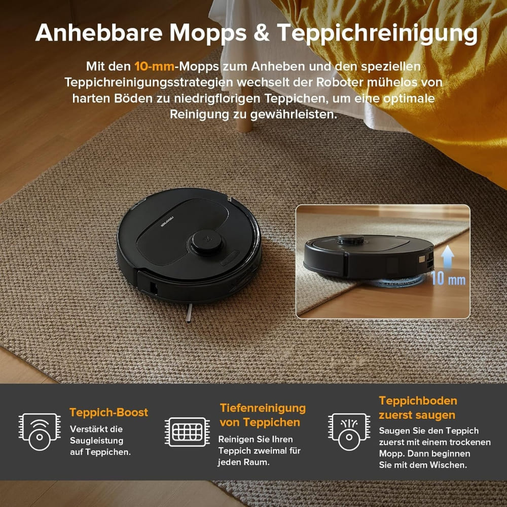 Roborock QV 35A navigiert präzise unter Möbeln und um Hindernisse herum